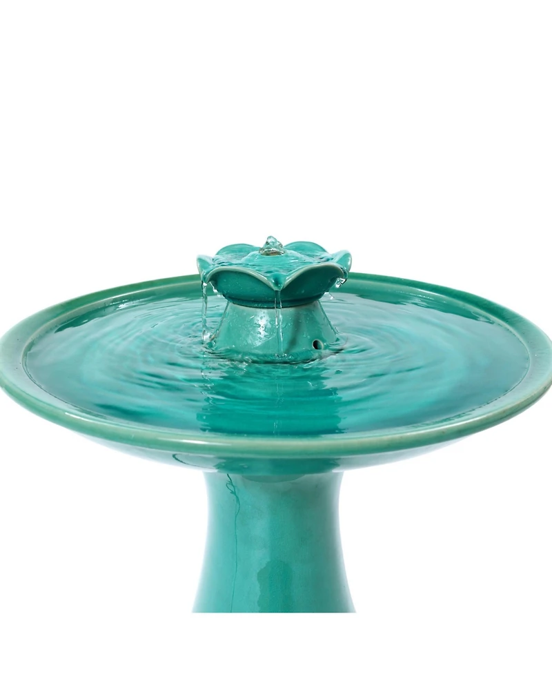 LuxenHome Aqua Glazed Ceramic 22-In Tall Birdbath Fountain