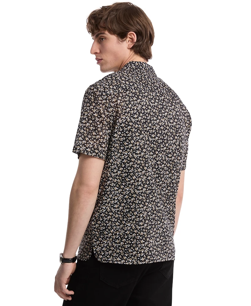 Michael Kors Men's Relaxed Fit Short Sleeve Floral Print Button-Front Camp Shirt