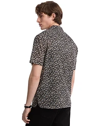 Michael Kors Men's Relaxed Fit Short Sleeve Floral Print Button-Front Camp Shirt