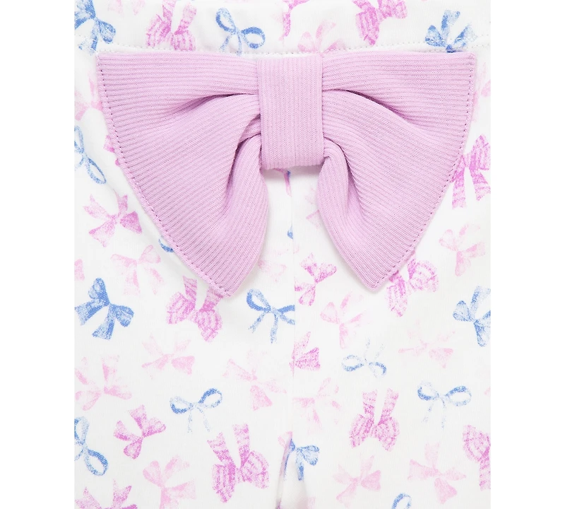 Little Me Baby Girls Pretty Bows Cotton Headband, Bodysuit & Pants Set