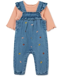 Little Me Baby Girls Leaves Woven Denim Overall & Top Set