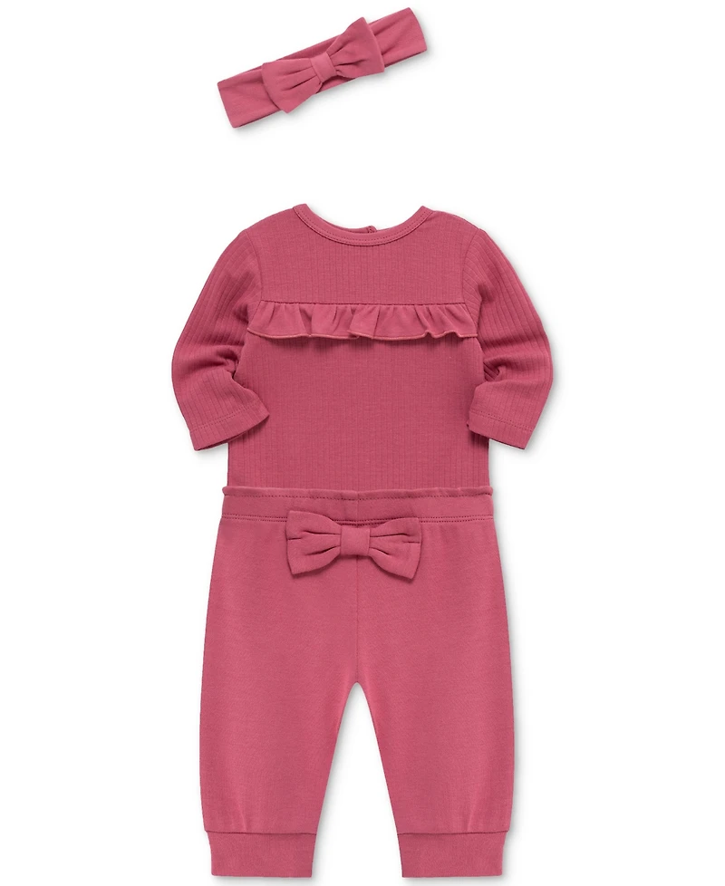 Little Me Baby Rose Headband, Bodysuit & Pants, 3 Piece Set