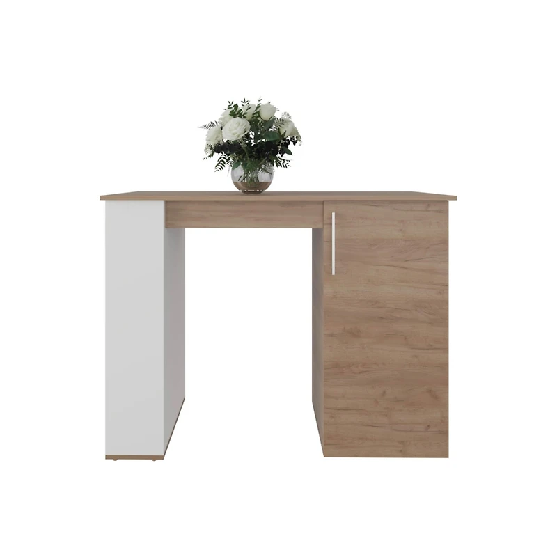 Rossiter Kitchen Island, 1 Door, 5 Shelves, Natural Oak/White