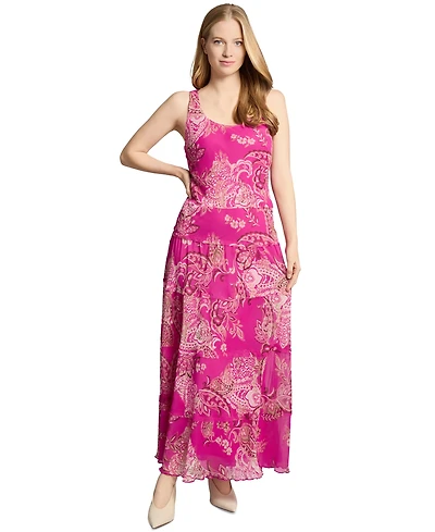 Jones New York Petite Printed Scoop-Neck Tiered Dress