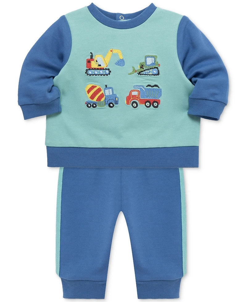 Little Me Baby Boys Cotton Trucks Sweatshirt & Jogger Pants, 2 Piece Set