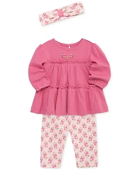 Little Me Baby Girls Cotton Bellflower Headband, Tiered Tunic & Leggings, 3 Piece Set