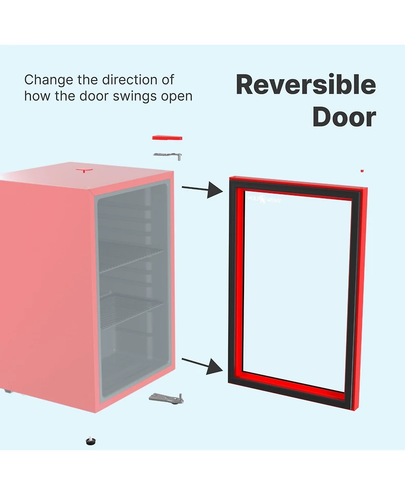 SnowLion Premium 69L Beverage Refrigerator 2.4 Cu.ft. Freestanding Mini Fridge With Glass Door in Red