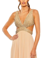 Mac Duggal Women's Lace Up Rhinestone Embellished Cut Out Gown