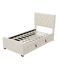 Velvet Platform Bed with Trundle and Tufted Headboard