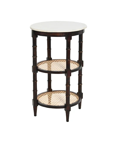 Creative Co-op 17.7" Solid Wood Natural Cane Round End Table