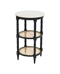 Creative Co-op 17.7" Solid Wood Natural Cane Round End Table