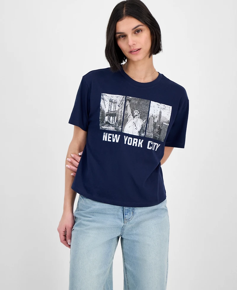 Rebellious One Juniors' Nyc Graphic Cropped T-Shirt