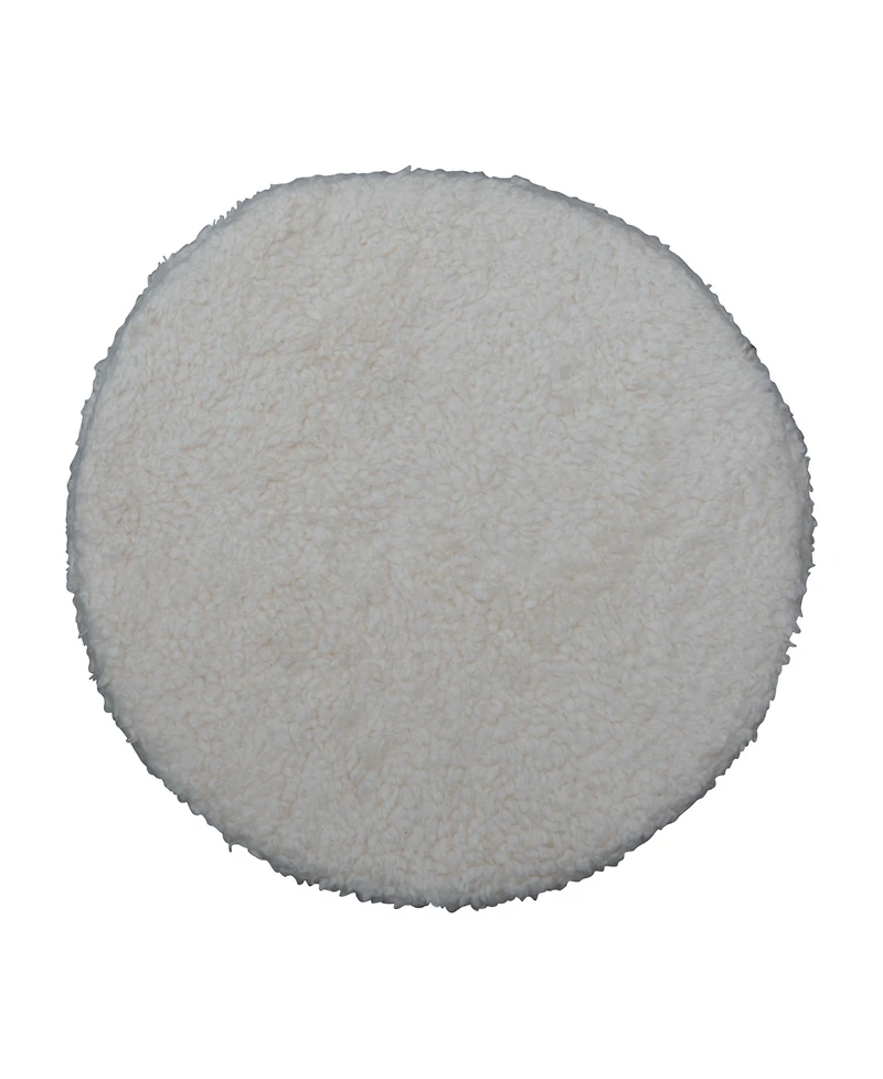 Creative Co-op 16" Cotton Sherpa with Pine Wood Upholstered Round Pouf