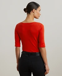 Lauren Ralph Petite Stretch Cotton Boatneck Tee