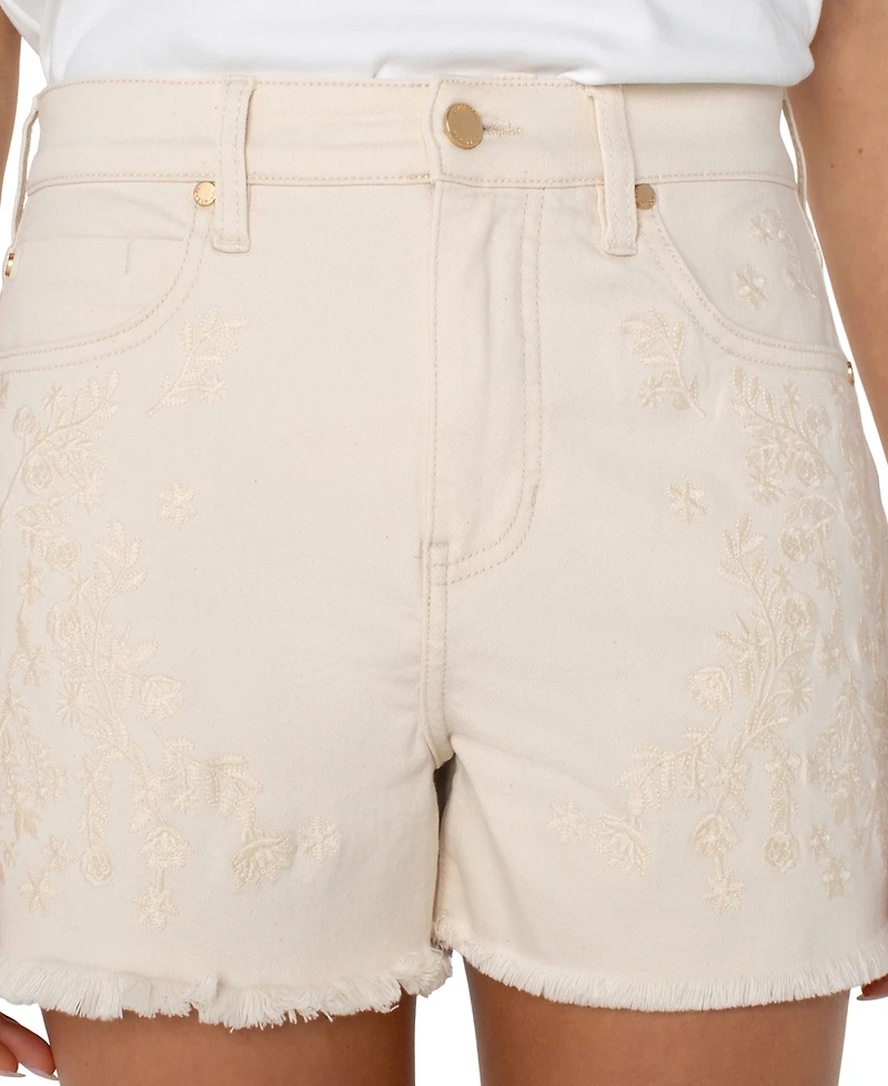 Liverpool Los Angeles Women's Christine Embroidered High-Rise A-Line Denim Shorts