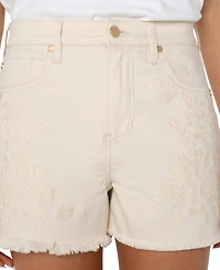 Liverpool Los Angeles Women's Christine Embroidered High-Rise A-Line Denim Shorts