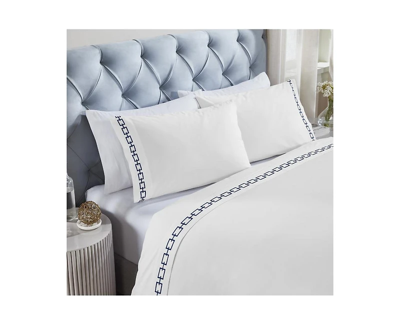 Superior Chain Links Cotton Embroidered Deep Pocket Bed Sheet Set, Twin