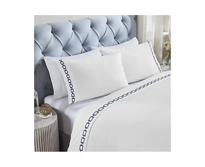 Superior Chain Links Cotton Embroidered Deep Pocket Bed Sheet Set, Twin