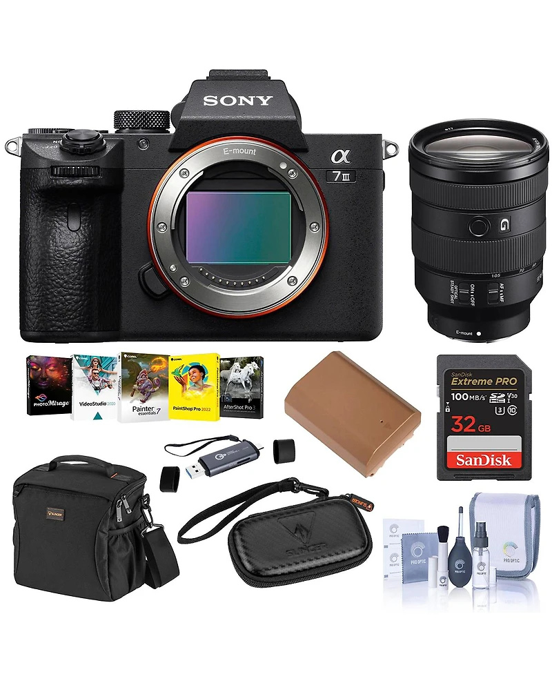 Sony Alpha a7 Iii Mirrorless Camera with Fe 24-105mm f/4 G Oss Lens, Black, Bundle with Shoulder Bag, 32GB Memory Card, Cleaning Kit, Otg Card Reader,