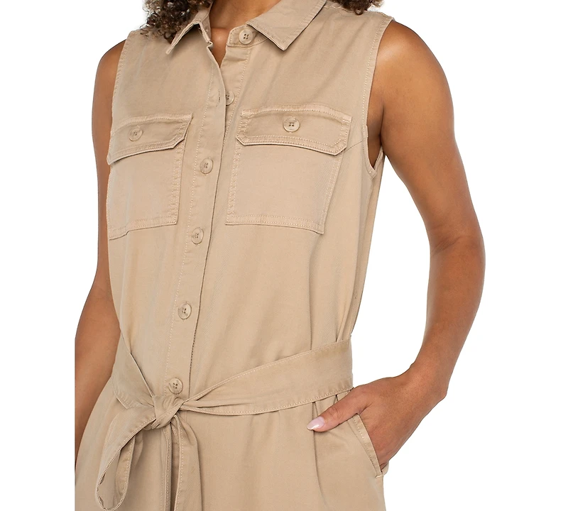 Liverpool Los Angeles Women's Sleeveless Tie-Waist Shirt Dress