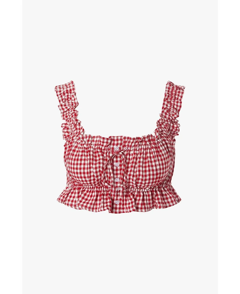 WeWoreWhat Women's Ruffle Button Up Crop Top