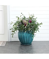 LuxenHome Sea Blue Bowl Round Ceramic Decorative Planter Pot