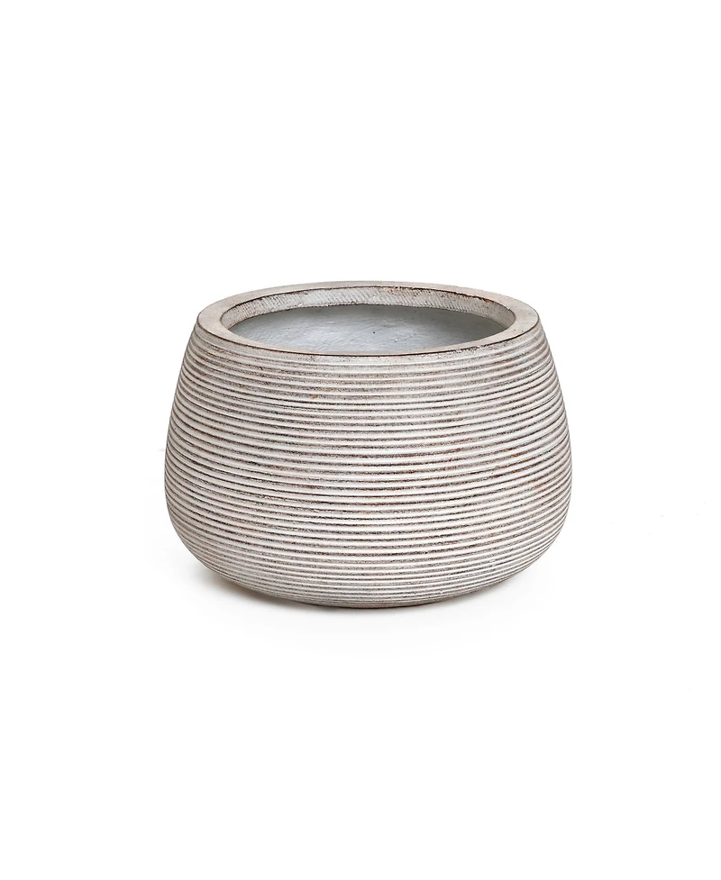 LuxenHome Speckled Off White and Brown Textured Ribbed Bowl 7.5-Inch Tall MgO Planter, Indoor and Outdoor