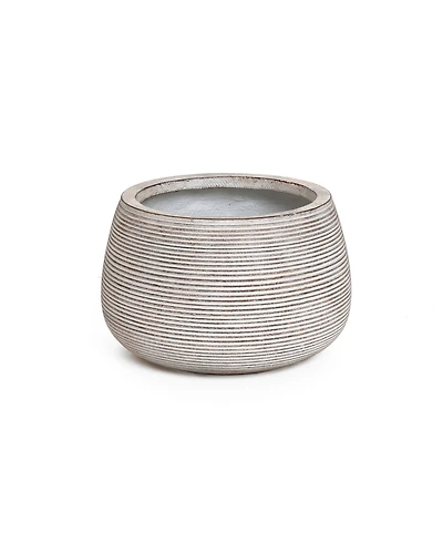 LuxenHome Speckled Off White and Brown Textured Ribbed Bowl 7.5-Inch Tall MgO Planter, Indoor and Outdoor