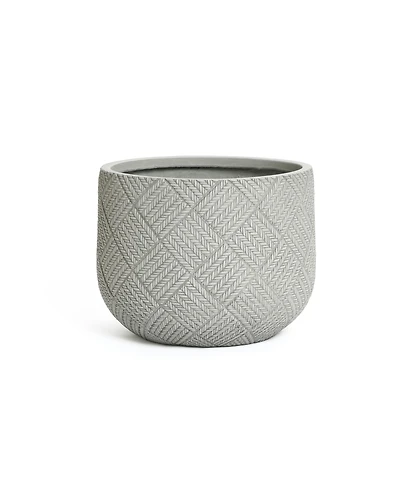 LuxenHome Misty Gray Glen Pattern -Inch Tall MgO Round Planter