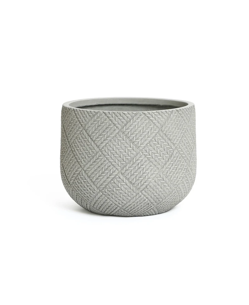 LuxenHome Misty Gray Glen Pattern 11.8-Inch Tall MgO Round Planter, Indoor and Outdoor