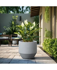 LuxenHome Minimalistic Modern Gray 15.7-Inch Tall Round Tapered MgO Planter