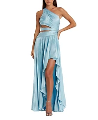 Mac Duggal Women's One Shoulder Pleated Charmeuse Gown with Slit