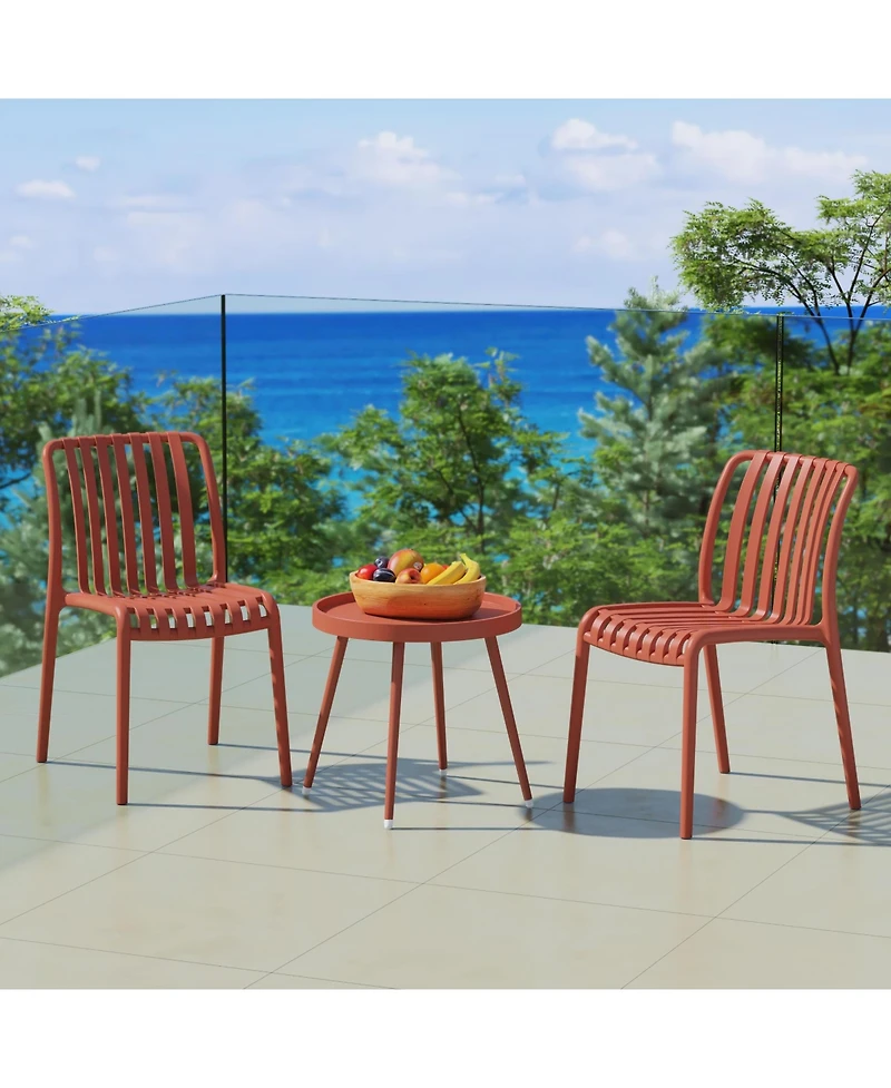 3-Piece Outdoor Patio Bistro Balcony Furniture Set With Stackable Chairs