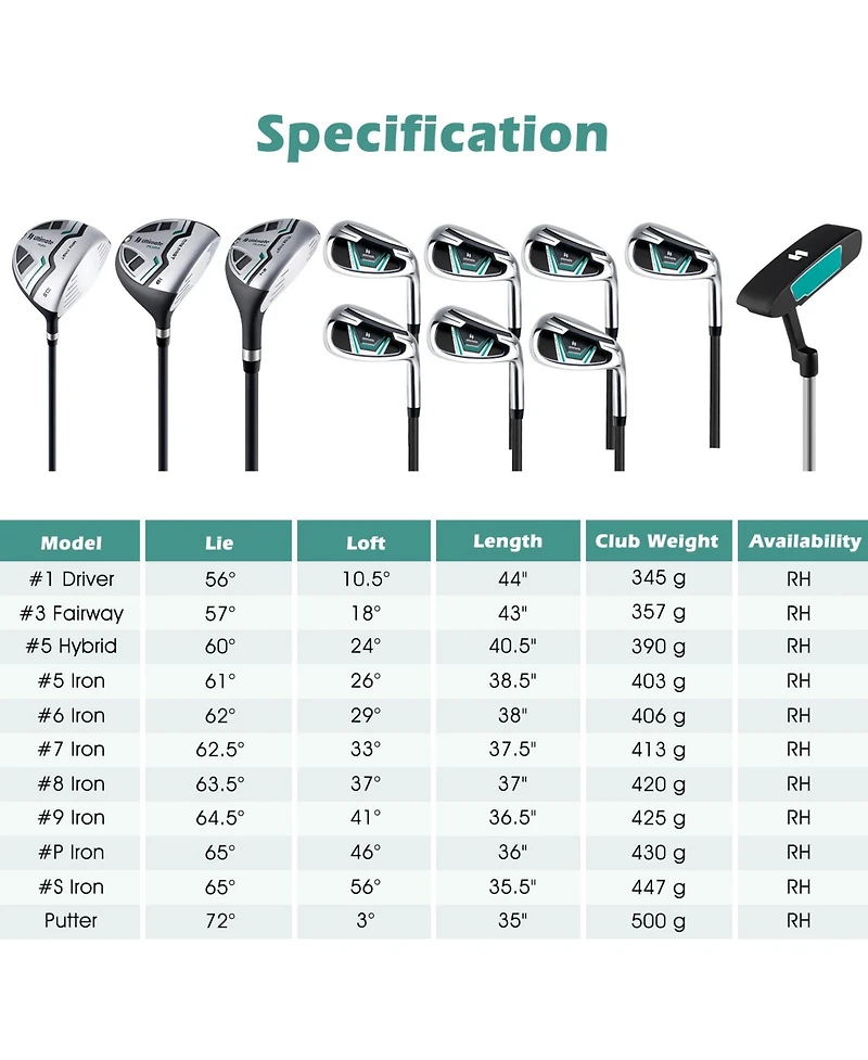 11 Pieces Complete Golf Club Package Set-Green