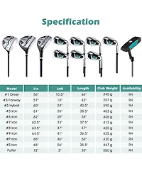 11 Pieces Complete Golf Club Package Set-Green