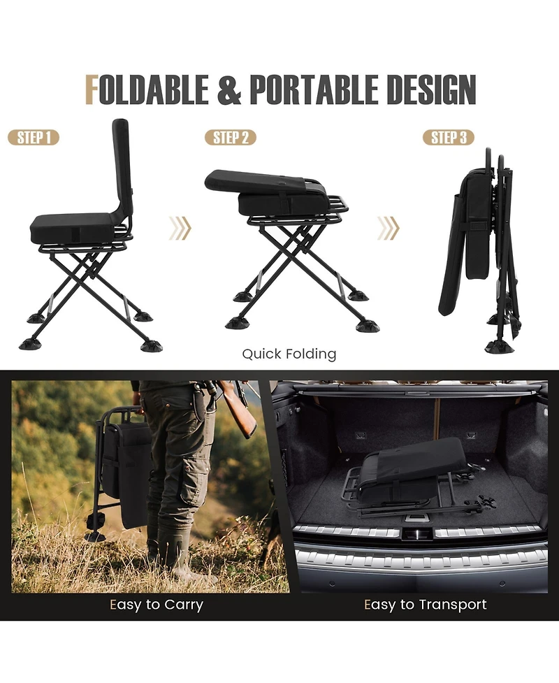 Swivel Folding Chair with Backrest and Padded Cushion