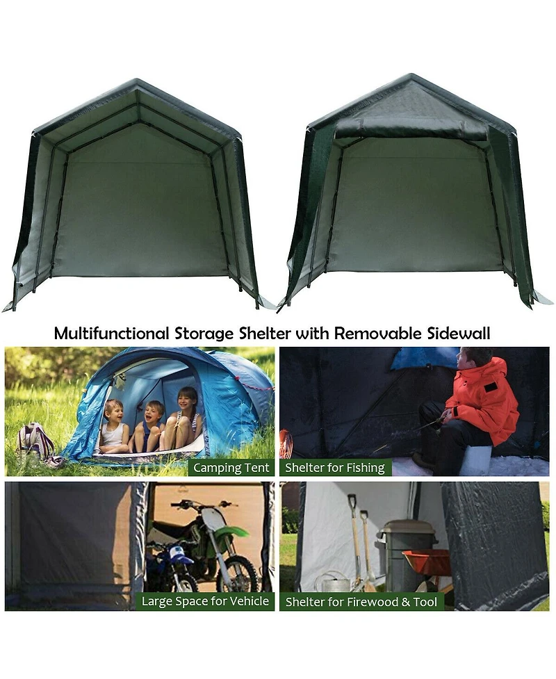 Outdoor Carport Shed with Sidewalls and Waterproof Ripstop Cover