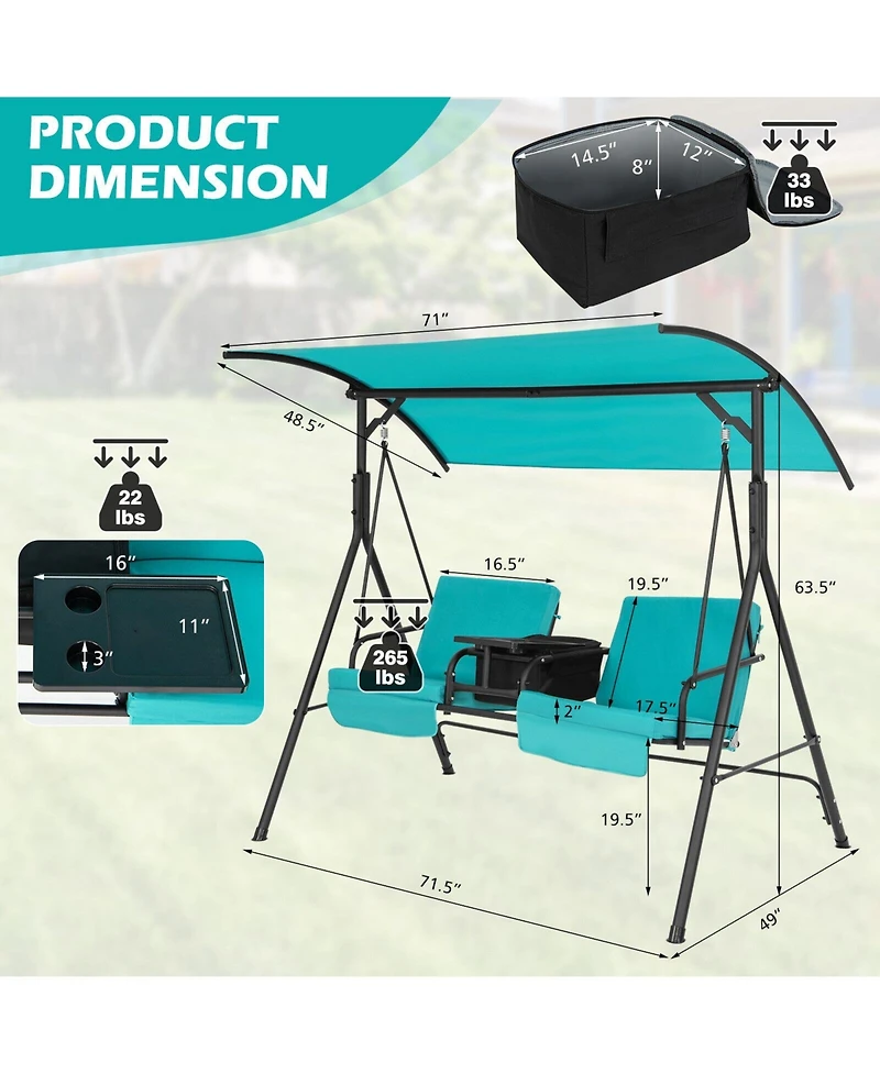 Porch Swing Chair with Adjustable Canopy