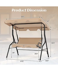 3 Seat Outdoor Patio Canopy Swing with Cushioned Steel Frame