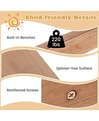 49 x 48 Inch Kids Wooden Sandbox with Cover and 2 Bench Seats