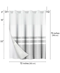 Americanflat 72x75 Hookless Shower Curtain - Grey Lines Shower Curtain with Sheer Panel, Snap-In Liner, and Grommets - 100% Polyester