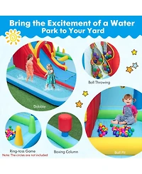 Inflatable Water Slide Water Park with Long Slide and Splash Pools and Ball Pit with 680W Blower