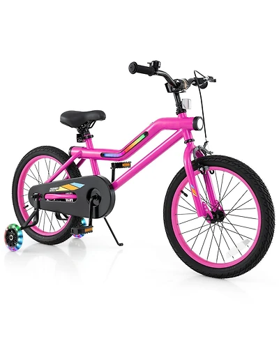 18 Inch Led Lighted Kids Bike with Training Wheels and Headlight for Ages 4-8 Years