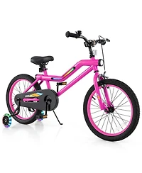 18 Inch Led Lighted Kids Bike with Training Wheels and Headlight for Ages 4-8 Years