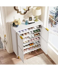 Tribesigns 6-Tier Shoe Cabinet with Shutter Doors, Modern Freestanding Shoe Organizer Cabinet with Adjustable Shelves, Large Wooden Shoe Storage Cabin