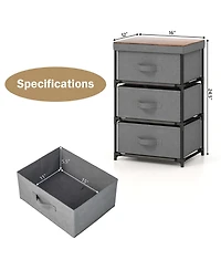 Gymax 3 Drawers Dresser Fabric Storage Tower Organizer Unit Tall Nightstand Side Table