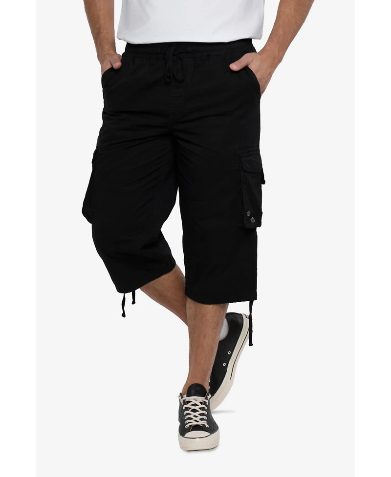 Xray Men's 18" Elastic Waist Capri Long Cargo Shorts