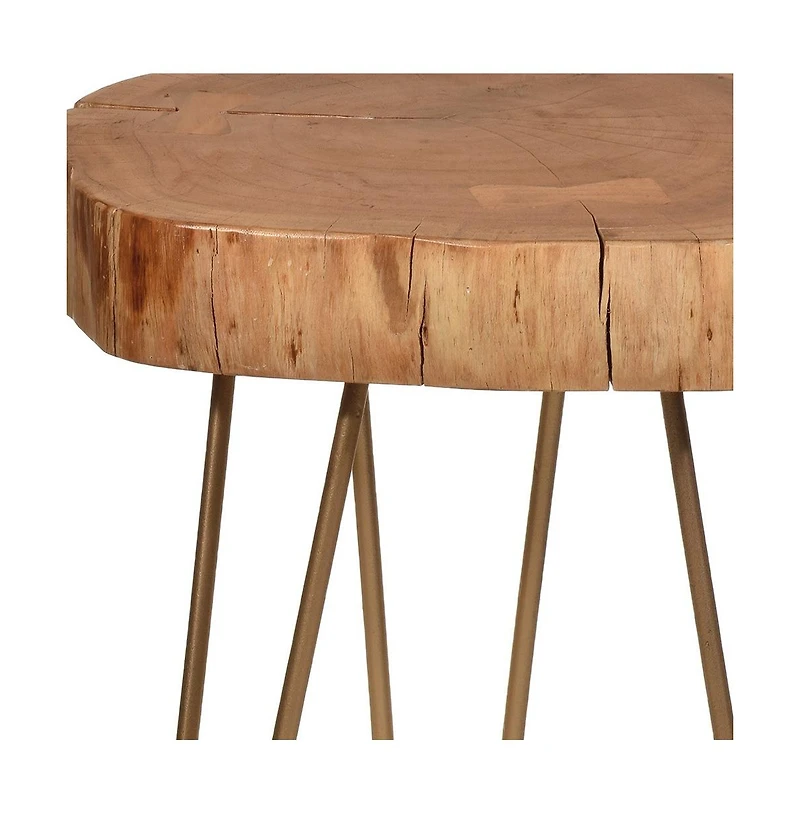 Iron and Solid Wood End Table – Round Accent Table with Industrial Charm and Durability