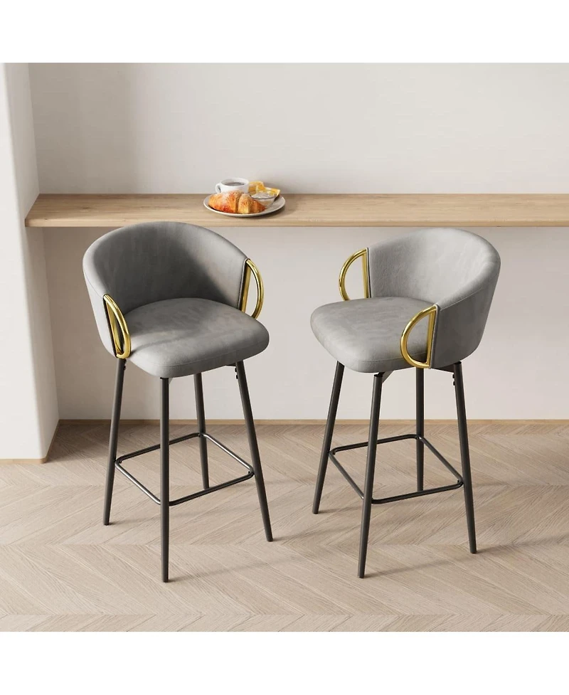 Set of 2 30 Inch Swivel Bar Stools with Upholstered Seats and Metal Legs Modern Counter Height Dining Chairs for Kitchen Island or Restaurant Use-The