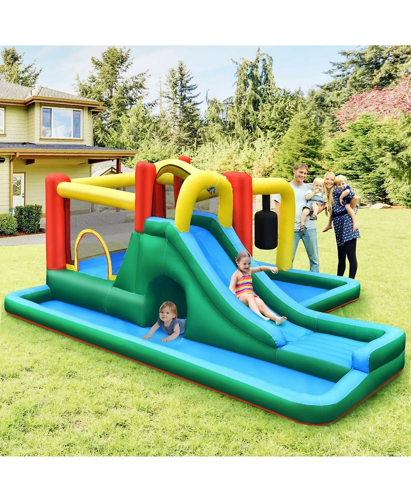 Inflatable Water Slide Climbing Bounce House with Tunnel and 735W Blower